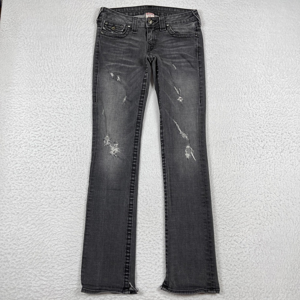 True‎ Religion Disco Billy Jeans Womens 28 Gray Distressed Crystal Y2K Straight